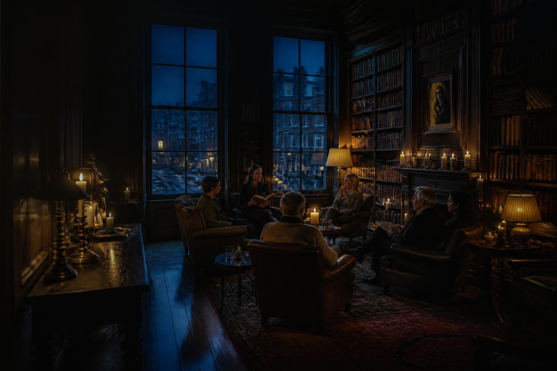 Readers gathered in a candlelit Georgian library in Dublin